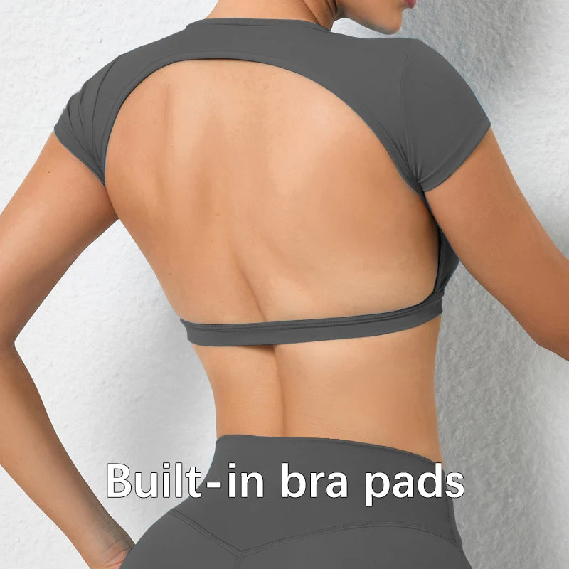 Summer Sports Shirts Breathable Workout Tops Fitness Sportswear Backless Yoga Clothing Sport Crop Tops Women Gym Top