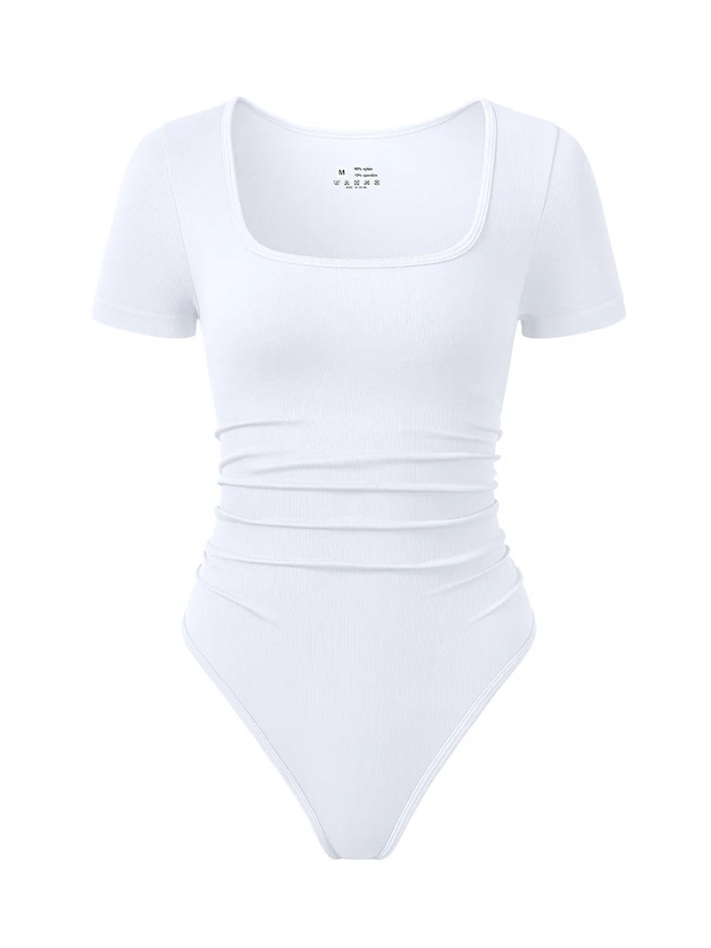 Fashion Women'S New Shaping Underwear Bodysuit Short-Sleeved Square Collar Sexy Elastic Fitness Casual Yoga One-Piece Bodysuit