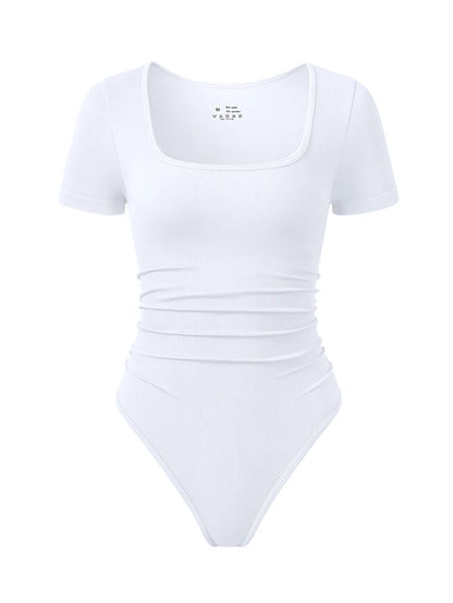 Fashion Women'S New Shaping Underwear Bodysuit Short-Sleeved Square Collar Sexy Elastic Fitness Casual Yoga One-Piece Bodysuit
