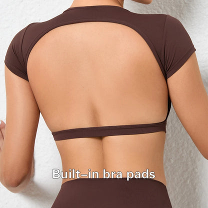 Summer Sports Shirts Breathable Workout Tops Fitness Sportswear Backless Yoga Clothing Sport Crop Tops Women Gym Top