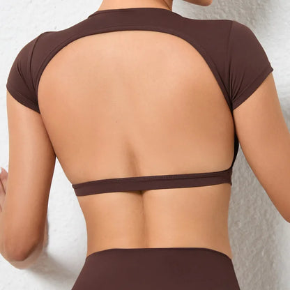 Summer Sports Shirts Breathable Workout Tops Fitness Sportswear Backless Yoga Clothing Sport Crop Tops Women Gym Top
