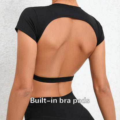 Summer Sports Shirts Breathable Workout Tops Fitness Sportswear Backless Yoga Clothing Sport Crop Tops Women Gym Top
