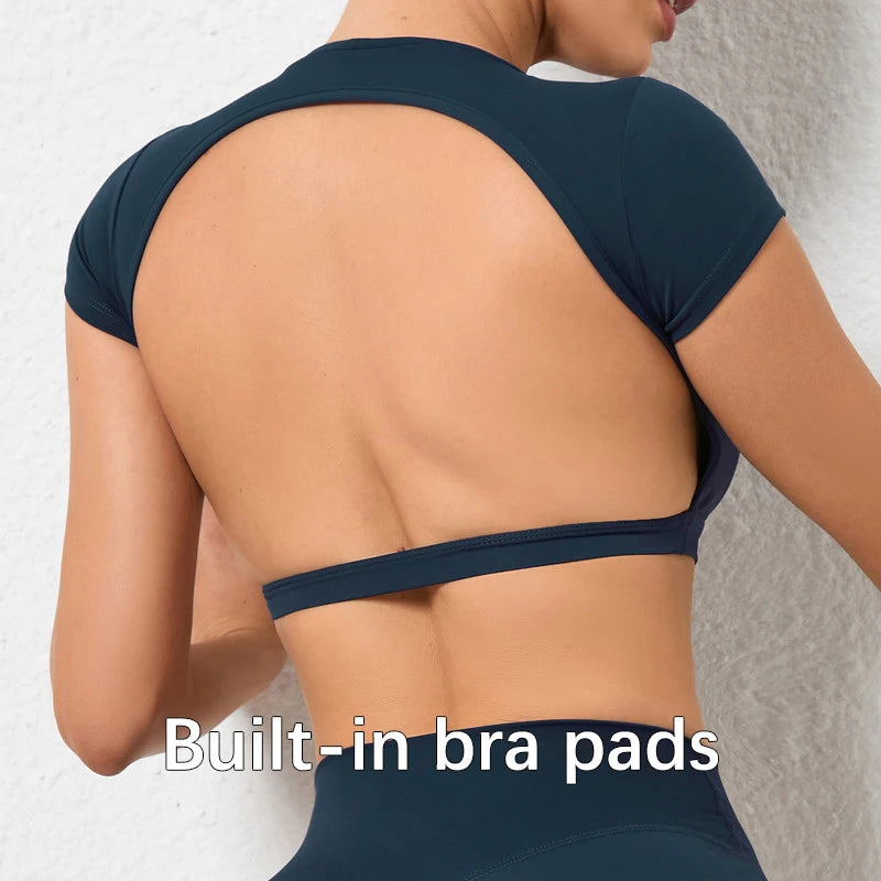Summer Sports Shirts Breathable Workout Tops Fitness Sportswear Backless Yoga Clothing Sport Crop Tops Women Gym Top