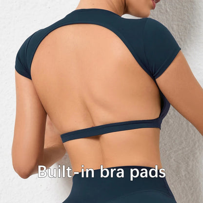 Summer Sports Shirts Breathable Workout Tops Fitness Sportswear Backless Yoga Clothing Sport Crop Tops Women Gym Top