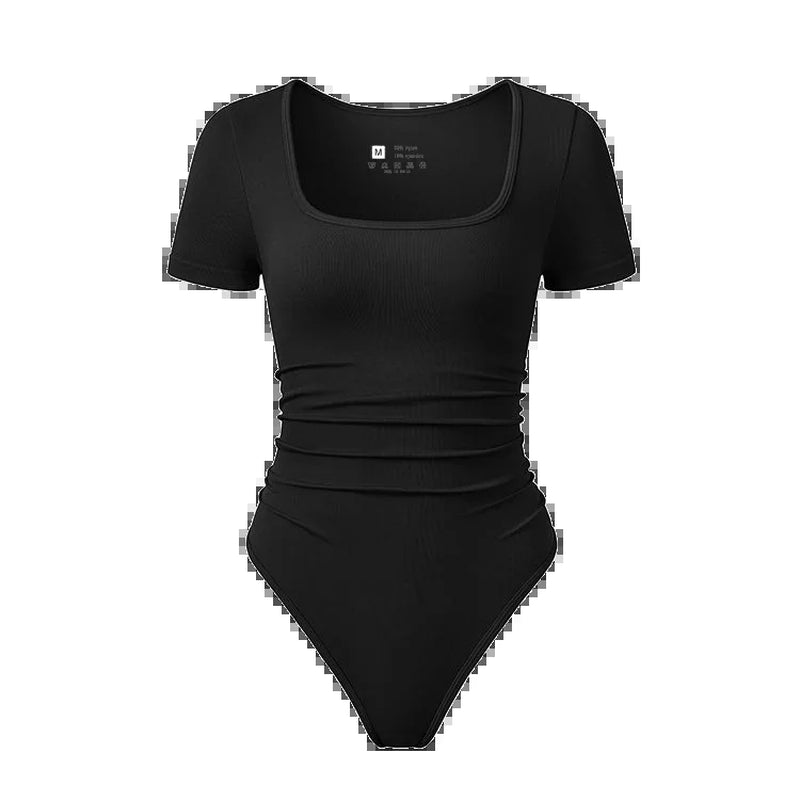 Fashion Women'S New Shaping Underwear Bodysuit Short-Sleeved Square Collar Sexy Elastic Fitness Casual Yoga One-Piece Bodysuit