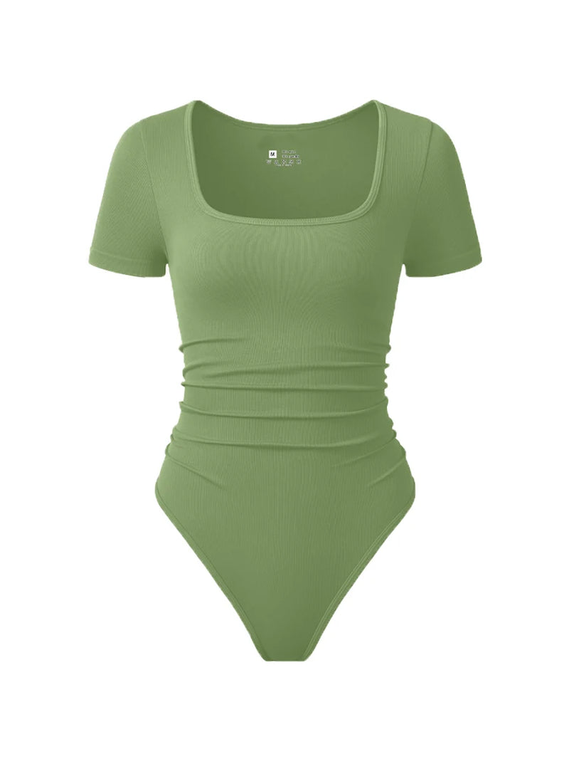 Fashion Women'S New Shaping Underwear Bodysuit Short-Sleeved Square Collar Sexy Elastic Fitness Casual Yoga One-Piece Bodysuit