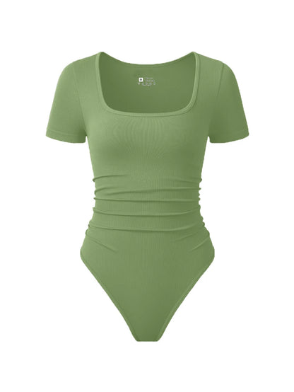 Fashion Women'S New Shaping Underwear Bodysuit Short-Sleeved Square Collar Sexy Elastic Fitness Casual Yoga One-Piece Bodysuit