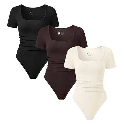 Fashion Women'S New Shaping Underwear Bodysuit Short-Sleeved Square Collar Sexy Elastic Fitness Casual Yoga One-Piece Bodysuit