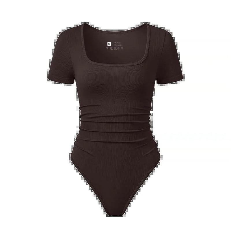 Fashion Women'S New Shaping Underwear Bodysuit Short-Sleeved Square Collar Sexy Elastic Fitness Casual Yoga One-Piece Bodysuit
