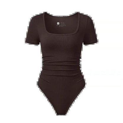 Fashion Women'S New Shaping Underwear Bodysuit Short-Sleeved Square Collar Sexy Elastic Fitness Casual Yoga One-Piece Bodysuit