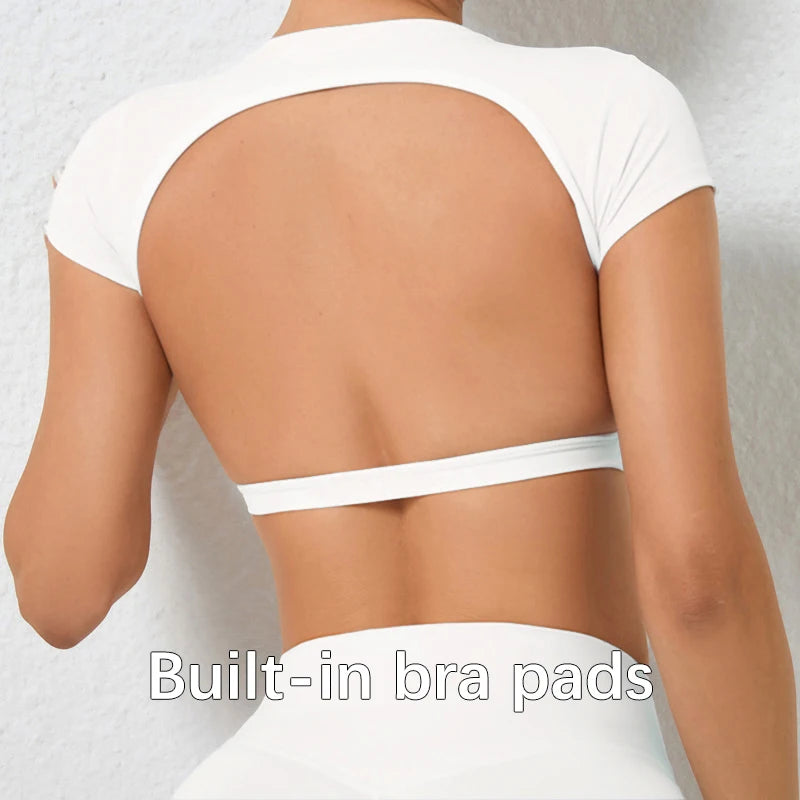 Summer Sports Shirts Breathable Workout Tops Fitness Sportswear Backless Yoga Clothing Sport Crop Tops Women Gym Top