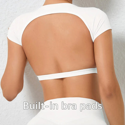 Summer Sports Shirts Breathable Workout Tops Fitness Sportswear Backless Yoga Clothing Sport Crop Tops Women Gym Top