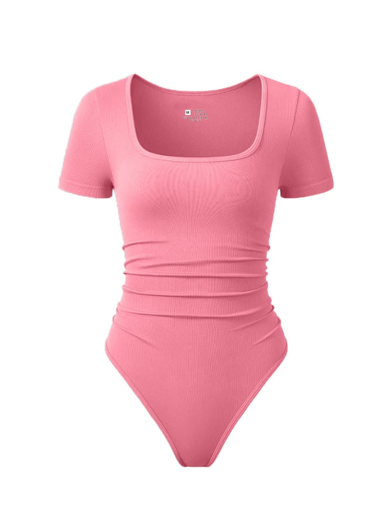 Fashion Women'S New Shaping Underwear Bodysuit Short-Sleeved Square Collar Sexy Elastic Fitness Casual Yoga One-Piece Bodysuit