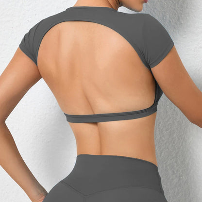 Summer Sports Shirts Breathable Workout Tops Fitness Sportswear Backless Yoga Clothing Sport Crop Tops Women Gym Top