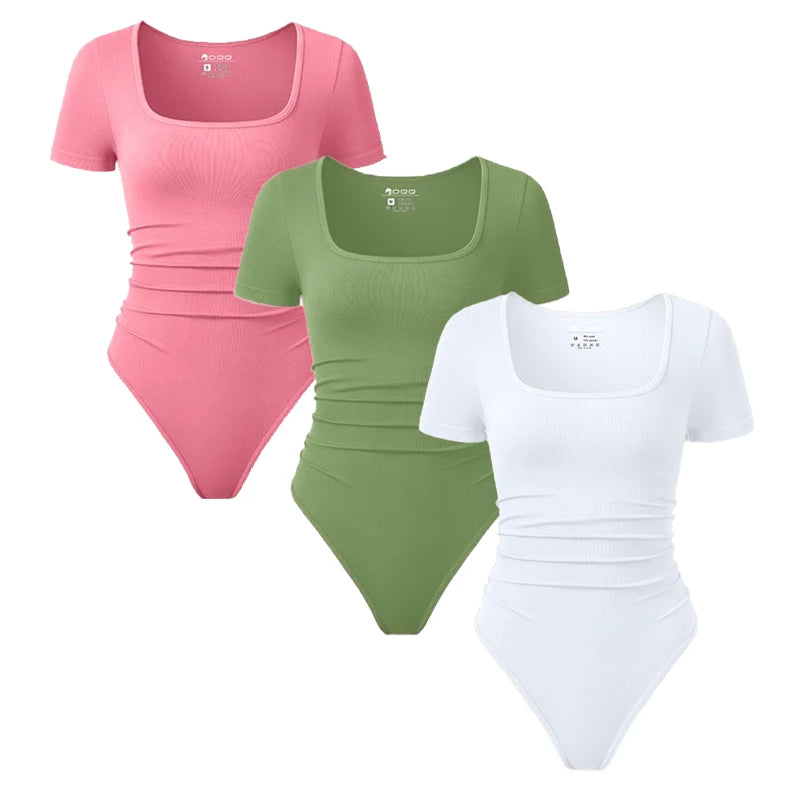 Fashion Women'S New Shaping Underwear Bodysuit Short-Sleeved Square Collar Sexy Elastic Fitness Casual Yoga One-Piece Bodysuit
