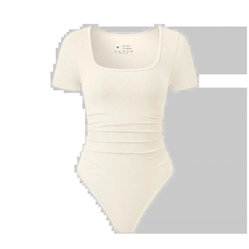 Fashion Women'S New Shaping Underwear Bodysuit Short-Sleeved Square Collar Sexy Elastic Fitness Casual Yoga One-Piece Bodysuit