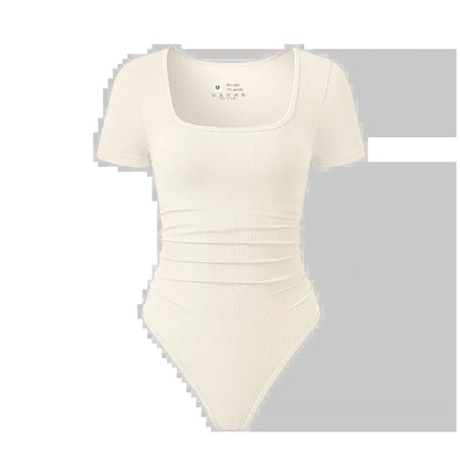 Fashion Women'S New Shaping Underwear Bodysuit Short-Sleeved Square Collar Sexy Elastic Fitness Casual Yoga One-Piece Bodysuit